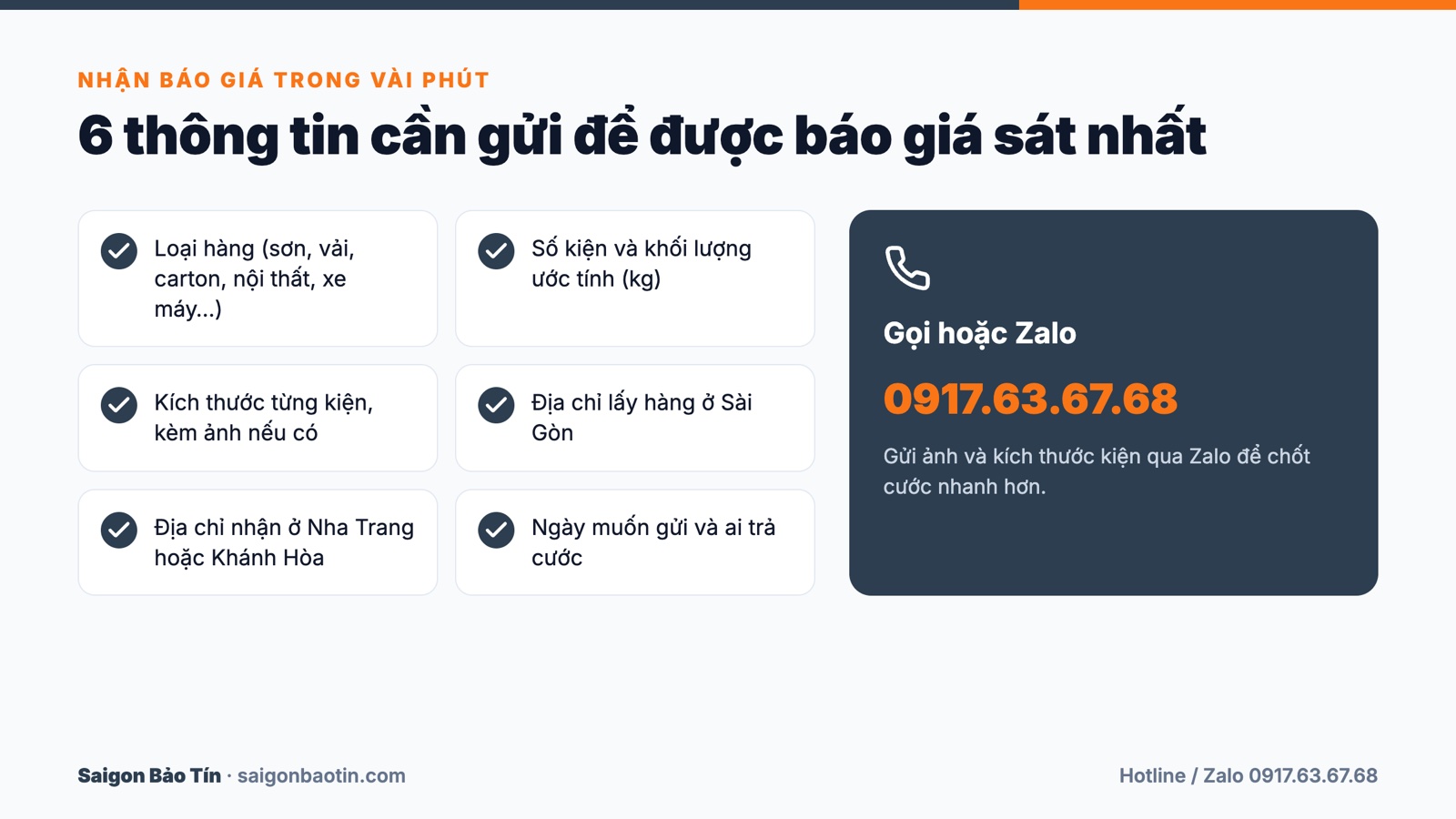 6 thông tin cần gửi để nhận báo giá gửi hàng đi Nha Trang