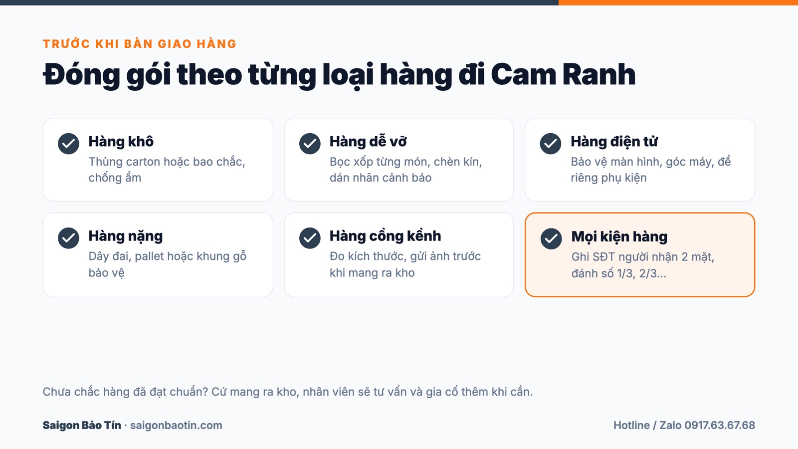 Đ&oacute;ng g&oacute;i theo từng loại h&agrave;ng gửi đi Cam Ranh