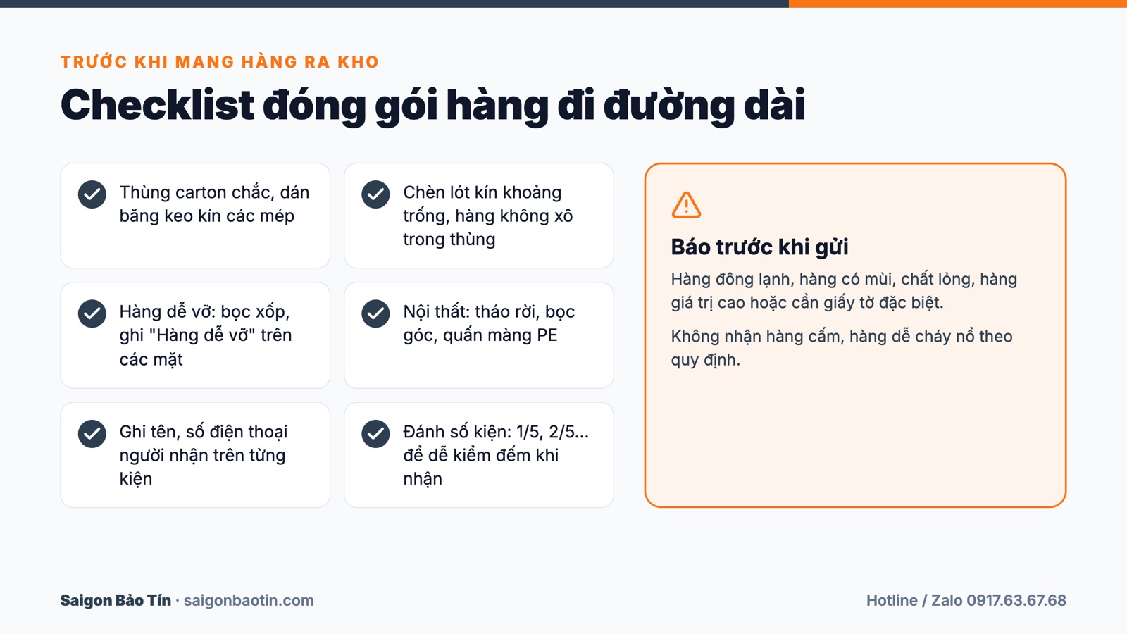 Checklist đóng gói hàng gửi chành xe đi Diên Khánh