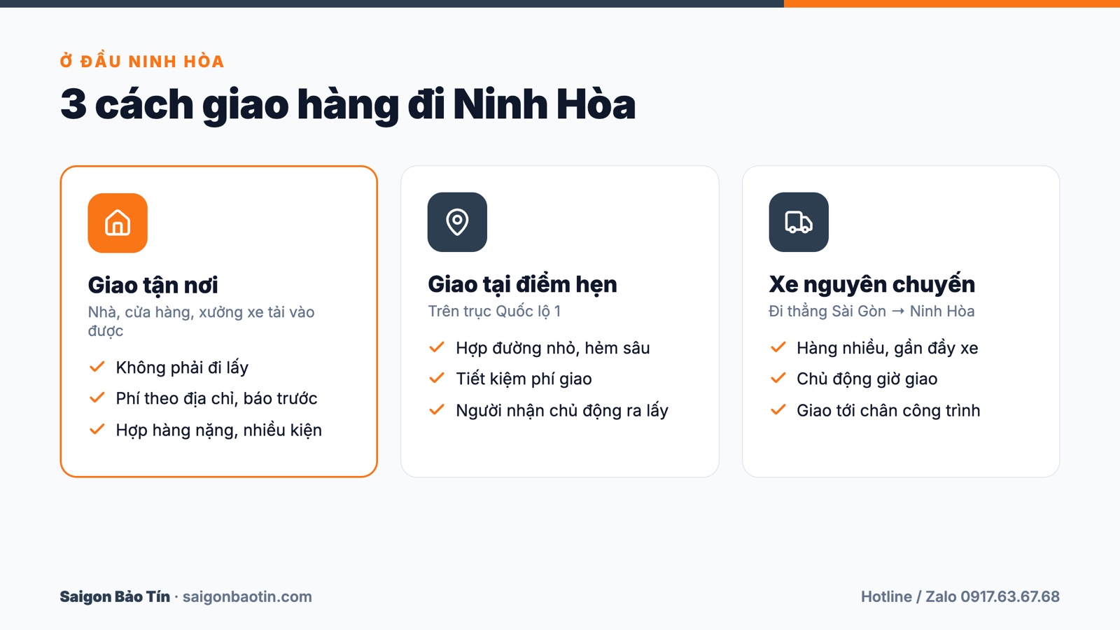 3 cách giao hàng đi Ninh Hòa: tận nơi, điểm hẹn, xe nguyên chuyến