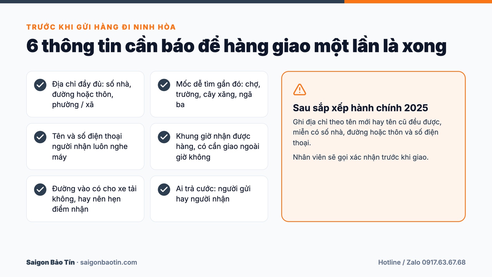 6 thông tin cần báo khi gửi hàng đi Ninh Hòa